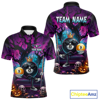 Custom Halloween Pool Billiard Shirt For Men, Cool Crown 8 Ball & 9 Ball Halloween Billiard Team Jersey NYN4247