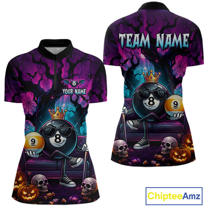 Custom Halloween Pool Billiard Shirt For Women, Cool Crown 8 Ball & 9 Ball Halloween Billiard Team Jersey NYN4247