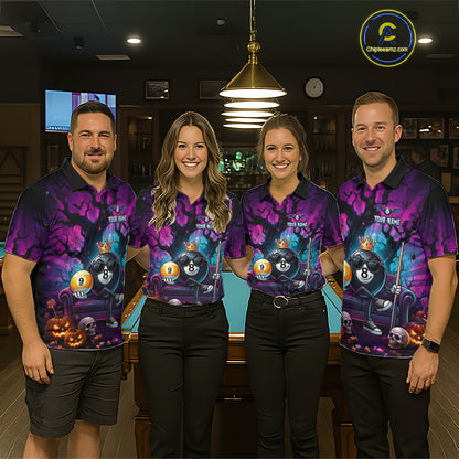 Custom Halloween Pool Billiard Shirt For Women, Cool Crown 8 Ball & 9 Ball Halloween Billiard Team Jersey NYN4247