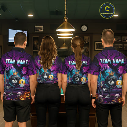 Custom Halloween Pool Billiard Shirt For Women, Cool Crown 8 Ball & 9 Ball Halloween Billiard Team Jersey NYN4247