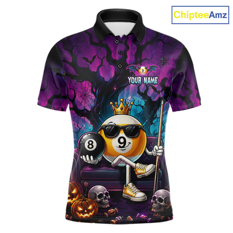 Custom Halloween Pool Billiard Shirt For Men, Cool Crown 9 Ball & 8 Ball Halloween Billiard Team Jersey NYN4248