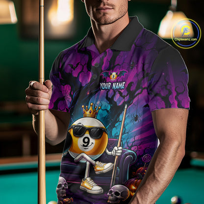 Custom Halloween Pool Billiard Shirt For Men, Cool Crown 9 Ball & 8 Ball Halloween Billiard Team Jersey NYN4248