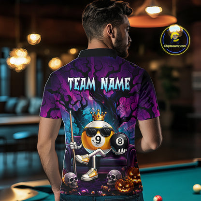 Custom Halloween Pool Billiard Shirt For Men, Cool Crown 9 Ball & 8 Ball Halloween Billiard Team Jersey NYN4248
