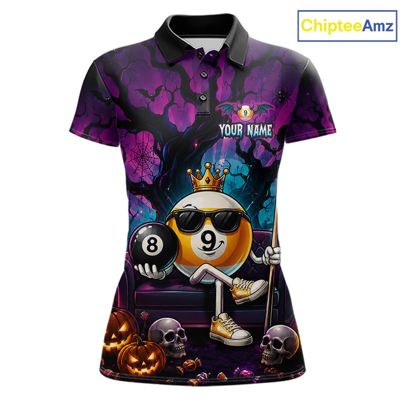 Custom Halloween Pool Billiard Shirt For Women, Cool Crown 9 Ball & 8 Ball Halloween Billiard Team Jersey NYN4248