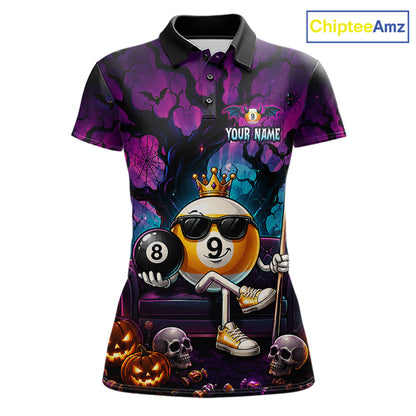 Custom Halloween Pool Billiard Shirt For Women, Cool Crown 9 Ball & 8 Ball Halloween Billiard Team Jersey NYN4248