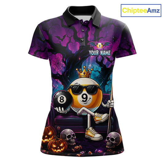 Custom Halloween Pool Billiard Shirt For Women, Cool Crown 9 Ball & 8 Ball Halloween Billiard Team Jersey NYN4248