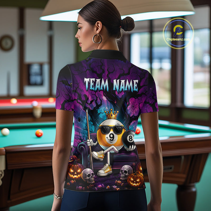 Custom Halloween Pool Billiard Shirt For Women, Cool Crown 9 Ball & 8 Ball Halloween Billiard Team Jersey NYN4248