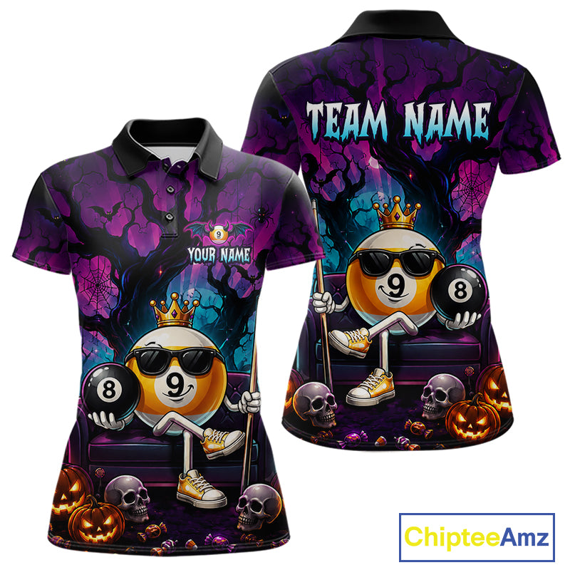 Custom Halloween Pool Billiard Shirt For Women, Cool Crown 9 Ball & 8 Ball Halloween Billiard Team Jersey NYN4248