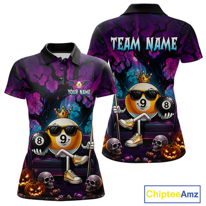 Custom Halloween Pool Billiard Shirt For Women, Cool Crown 9 Ball & 8 Ball Halloween Billiard Team Jersey NYN4248