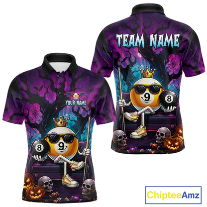 Custom Halloween Pool Billiard Shirt For Men, Cool Crown 9 Ball & 8 Ball Halloween Billiard Team Jersey NYN4248