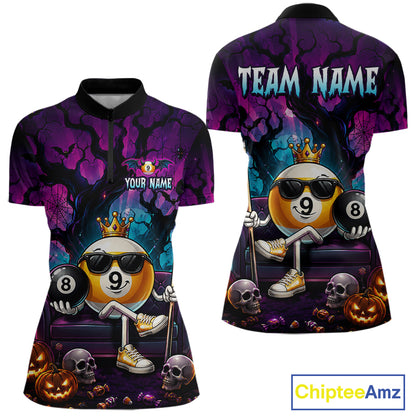Custom Halloween Pool Billiard Shirt For Women, Cool Crown 9 Ball & 8 Ball Halloween Billiard Team Jersey NYN4248