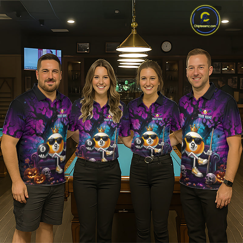 Custom Halloween Pool Billiard Shirt For Men, Cool Crown 9 Ball & 8 Ball Halloween Billiard Team Jersey NYN4248