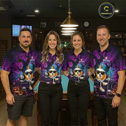 Custom Halloween Pool Billiard Shirt For Men, Cool Crown 9 Ball & 8 Ball Halloween Billiard Team Jersey NYN4248