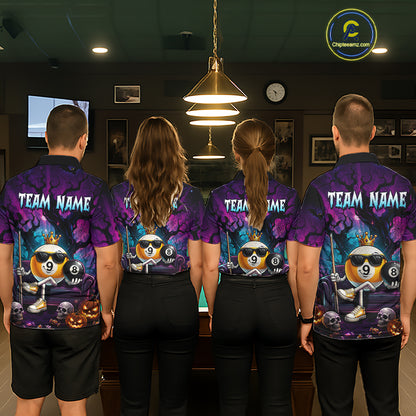 Custom Halloween Pool Billiard Shirt For Men, Cool Crown 9 Ball & 8 Ball Halloween Billiard Team Jersey NYN4248