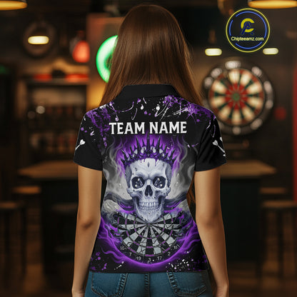 Grey Purple Smoke Crown Skull Dartboard Custom Women Polo Dart Shirt Splatter Dart Jerseys NYN1772