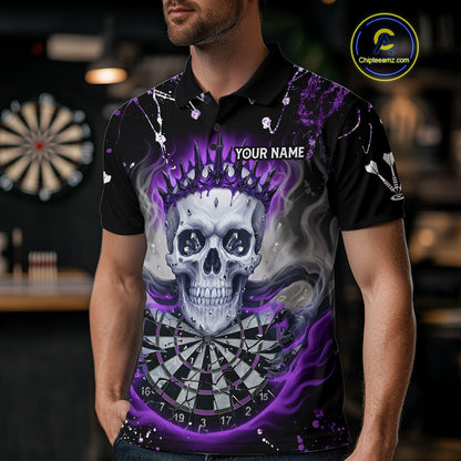 Grey Purple Smoke Crown Skull Dartboard Custom Mens Polo Dart Shirt Splatter Dart Jerseys NYN1772