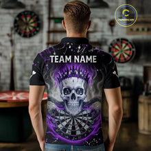 Load image into Gallery viewer, Grey Purple Smoke Crown Skull Dartboard Custom Mens Polo Dart Shirt Splatter Dart Jerseys NYN1772