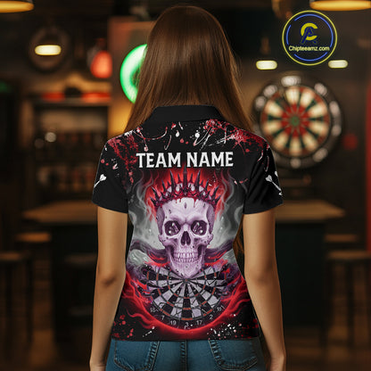 Grey Red Smoke Crown Skull Dartboard Custom Women Polo Dart Shirt Splatter Dart Jerseys NYN1773
