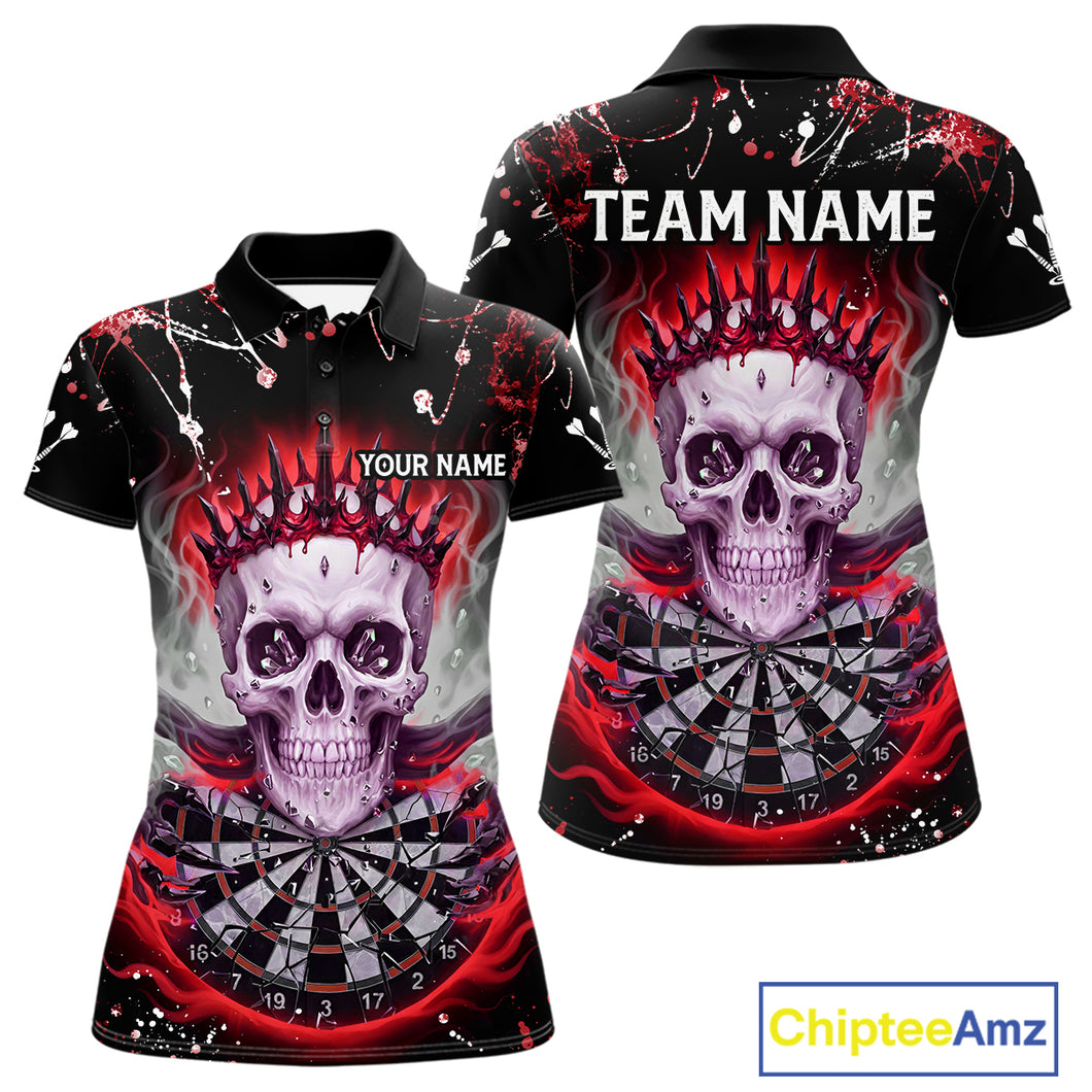 Grey Red Smoke Crown Skull Dartboard Custom Women Polo Dart Shirt Splatter Dart Jerseys NYN1773