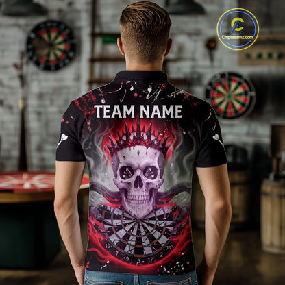 Grey Red Smoke Crown Skull Dartboard Custom Mens Polo Dart Shirt Splatter Dart Jerseys NYN1773