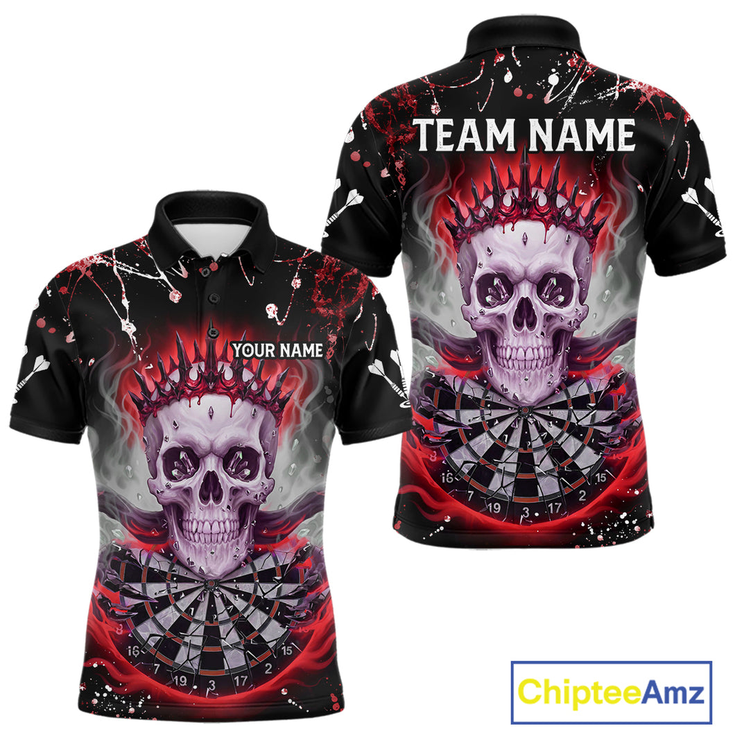 Grey Red Smoke Crown Skull Dartboard Custom Mens Polo Dart Shirt Splatter Dart Jerseys NYN1773