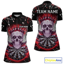 Load image into Gallery viewer, Grey Red Smoke Crown Skull Dartboard Custom Women Quarter-Zip Dart Shirt Splatter Dart Jerseys NYN1773
