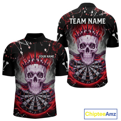 Grey Red Smoke Crown Skull Dartboard Custom Mens Quarter-Zip Dart Shirt Splatter Dart Jerseys NYN1773