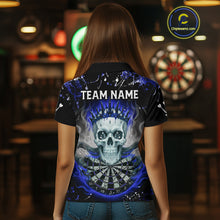 Load image into Gallery viewer, Grey Blue Smoke Crown Skull Dartboard Custom Women Polo Dart Shirt Splatter Dart Jerseys NYN1774
