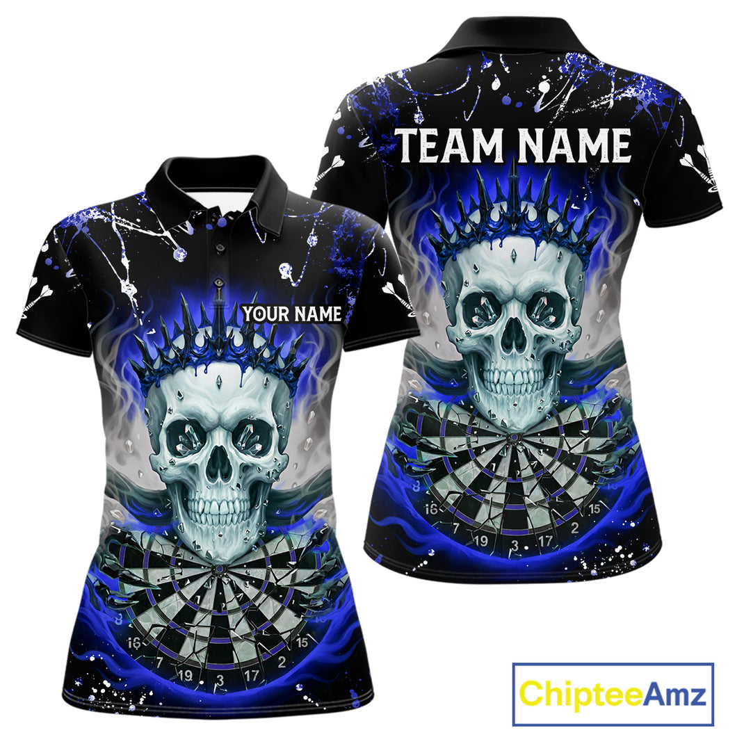 Grey Blue Smoke Crown Skull Dartboard Custom Women Polo Dart Shirt Splatter Dart Jerseys NYN1774