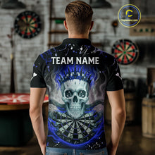 Load image into Gallery viewer, Grey Blue Smoke Crown Skull Dartboard Custom Mens Polo Dart Shirt Splatter Dart Jerseys NYN1774