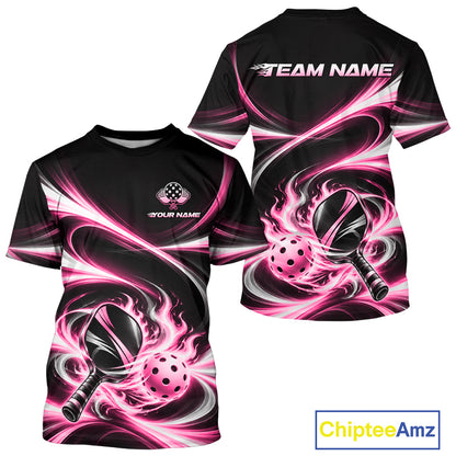 Custom Flaming Pink White Swirl Men Pickleball Shirt Personalized Flame Pickleball Team Jersey NYN5003