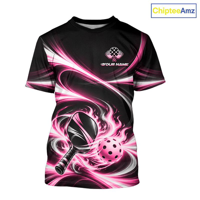 Custom Flaming Pink White Swirl Men Pickleball Shirt Personalized Flame Pickleball Team Jersey NYN5003