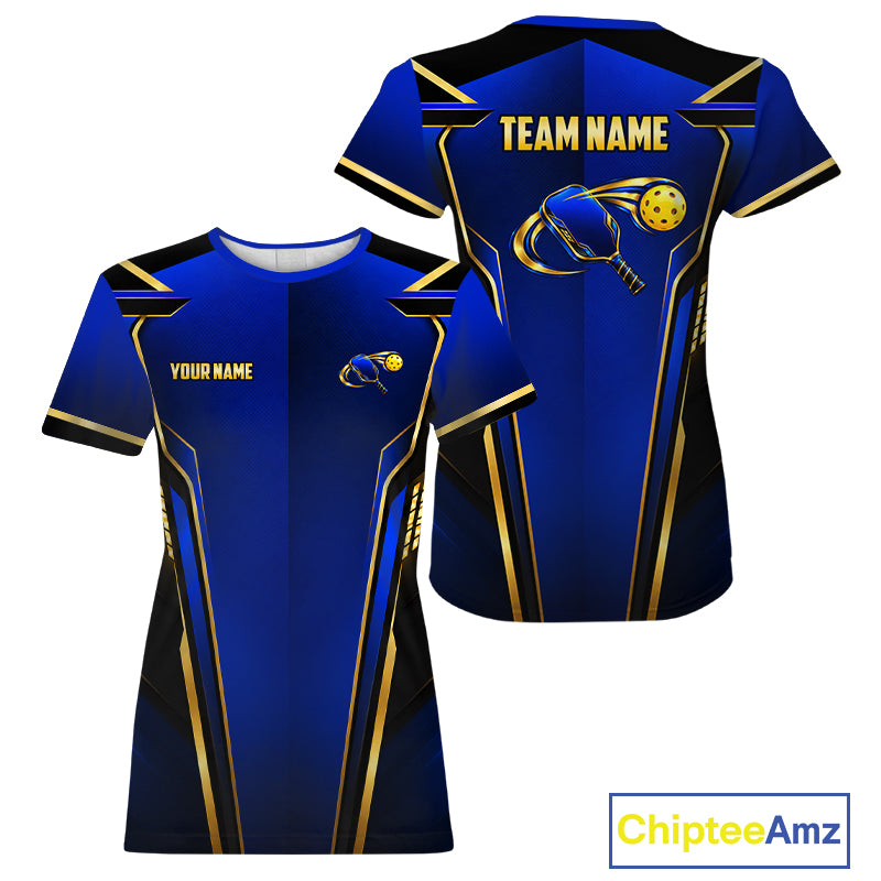 Personalized Gold & Royal Blue Pickleball Shirt For Women Custom Name Team Shirt Pickleball Apparel Gift NYN5013