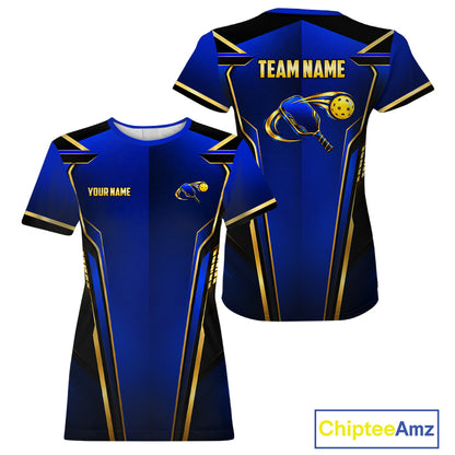 Personalized Gold & Royal Blue Pickleball Shirt For Women Custom Name Team Shirt Pickleball Apparel Gift NYN5013