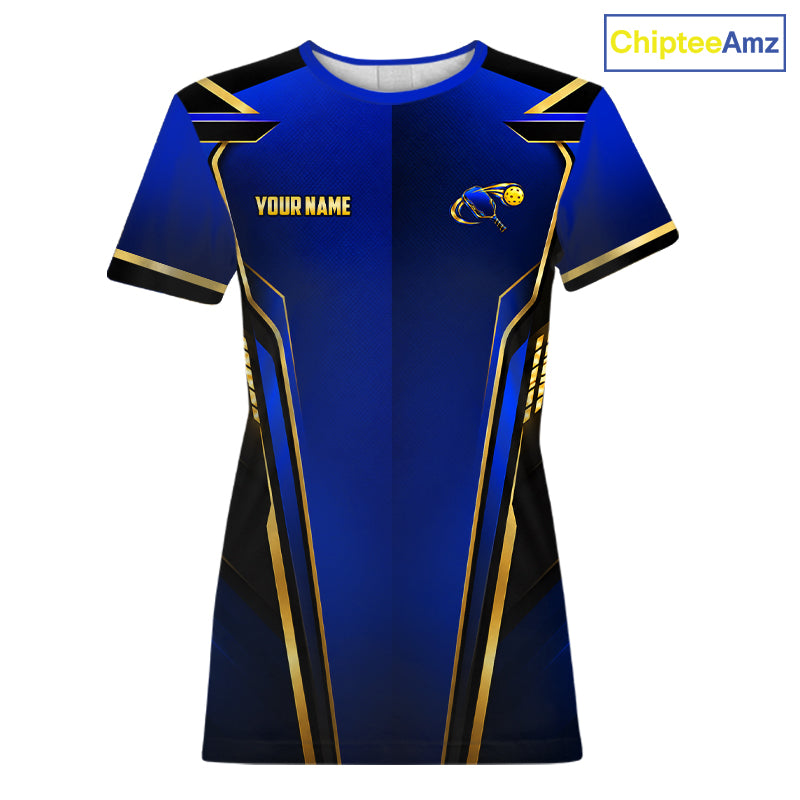 Personalized Gold & Royal Blue Pickleball Shirt For Women Custom Name Team Shirt Pickleball Apparel Gift NYN5013