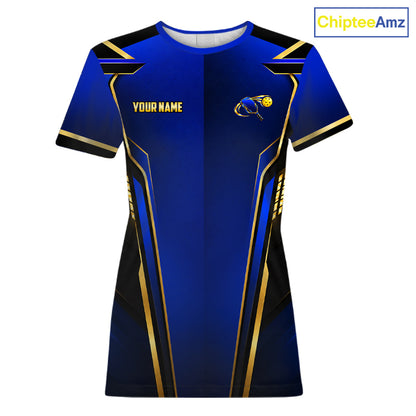 Personalized Gold & Royal Blue Pickleball Shirt For Women Custom Name Team Shirt Pickleball Apparel Gift NYN5013