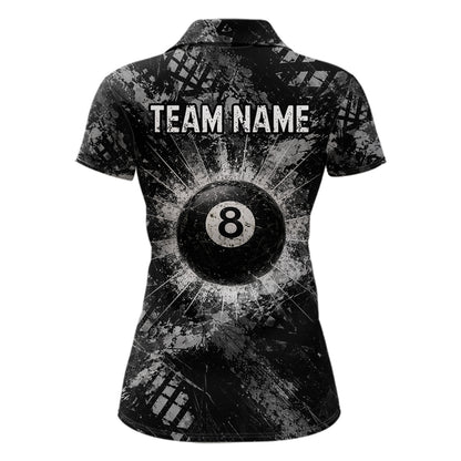 Black White Grunge Pool 8 Ball Billiard Shirt For Women Personalized Ball Billiard Attire Gifts NYN2569