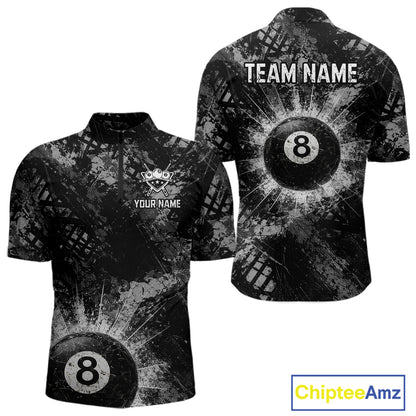 Black White Grunge Pool 8 Ball Billiard Shirt For Men Personalized Ball Billiard Attire Gifts NYN2569