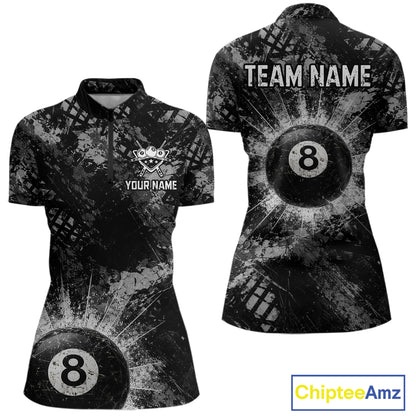 Black White Grunge Pool 8 Ball Billiard Shirt For Women Personalized Ball Billiard Attire Gifts NYN2569
