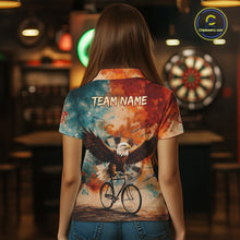 Load image into Gallery viewer, Blue &amp; Orange Watercolor Funny Eagle Dartboard Women Dart Polo Shirts Custom Dart Team Jerseys NYN2728