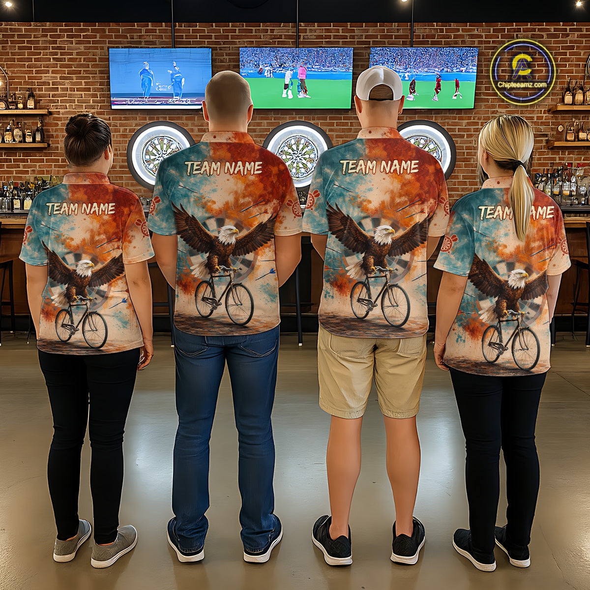 Blue & Orange Watercolor Funny Eagle Dartboard Men Dart Quarter-Zip Shirts Custom Dart Team Jerseys NYN2728