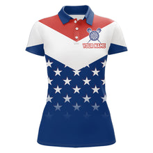 Load image into Gallery viewer, Blue And Red Dartboard Patriotic Dart Polo Shirts For Women Custom Dart Team Jerseys NYN2729