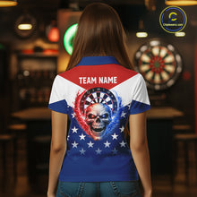 Load image into Gallery viewer, Blue And Red Dartboard Patriotic Dart Polo Shirts For Women Custom Dart Team Jerseys NYN2729