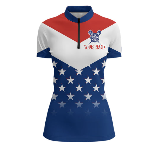 Blue And Red Dartboard Patriotic Dart Quarter-Zip Shirts For Women Custom Dart Team Jerseys NYN2729