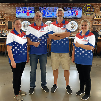 Blue And Red Dartboard Patriotic Dart Polo Shirts For Women Custom Dart Team Jerseys NYN2729