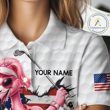 Load image into Gallery viewer, Personalized Funny Flamingo Ladies Golf White Womens Patriot Golf Polo Shirts Custom US Flag Golf Gifts NYN3149