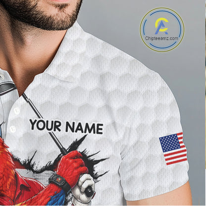 Custom Funny Cool Parrot White Golf Ball Mens Patriot Golf Polo Shirts Custom US Flag Golf Gifts NYN3150