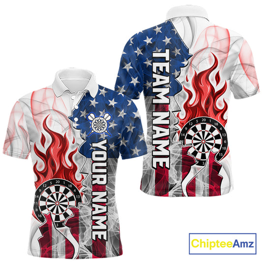 Red flaming dartboard smoke dart polo shirt for men custom dart apparel