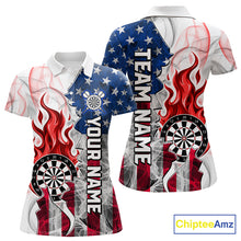 Load image into Gallery viewer, Red flaming dartboard smoke dart polo shirt for women custom dart apparel