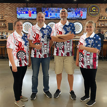 Load image into Gallery viewer, Red Flaming Dartboard Custom US Flag Smoke Women Dart Polo &amp; 1/4-Zip Shirt Gifts For Dart Players NYN3340